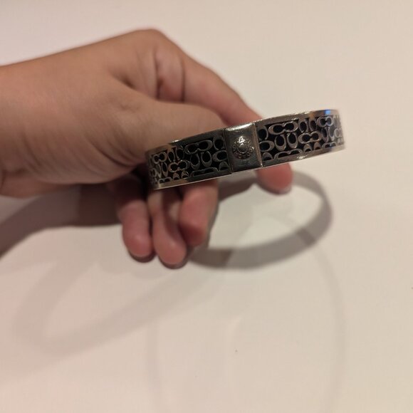 Authentic Coach Silver Tone Black C Signature 1/2 inch Bangle Bracelet - Picture 6 of 8